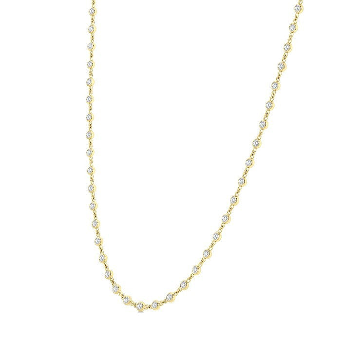 2 Ctw Bezel Set Round Cut Diamond Station Necklace in 14K Yellow Gold