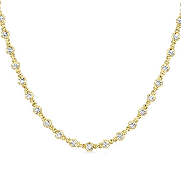 2 Ctw Bezel Set Round Cut Diamond Station Necklace in 14K Yellow Gold