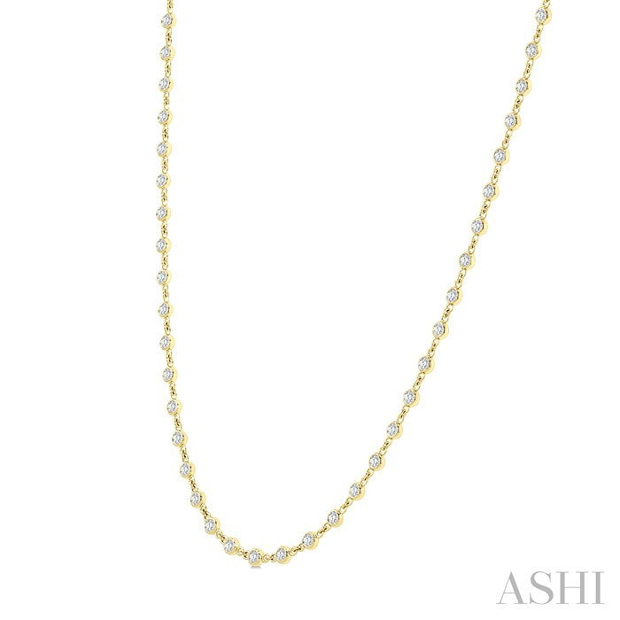 2 Ctw Bezel Set Round Cut Diamond Station Necklace in 14K Yellow Gold