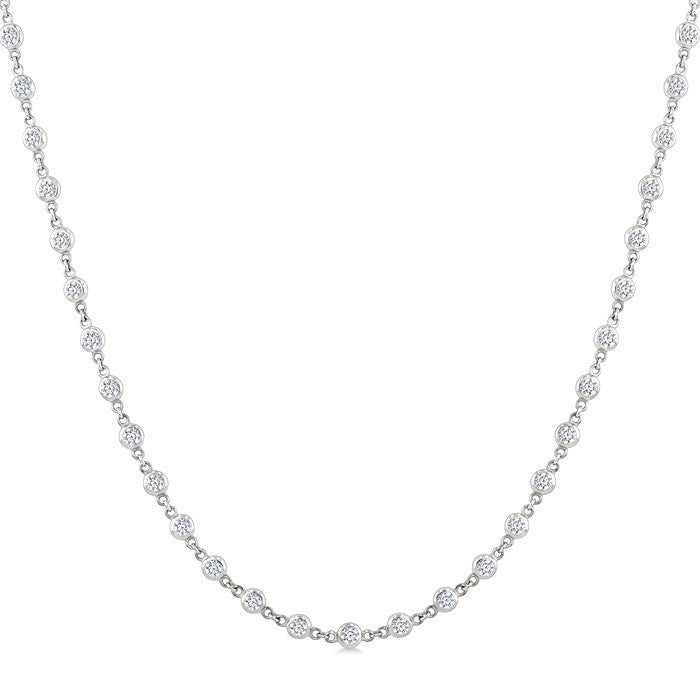 3 Ctw Bezel Set Round Cut Diamond Station Necklace in 14K White Gold