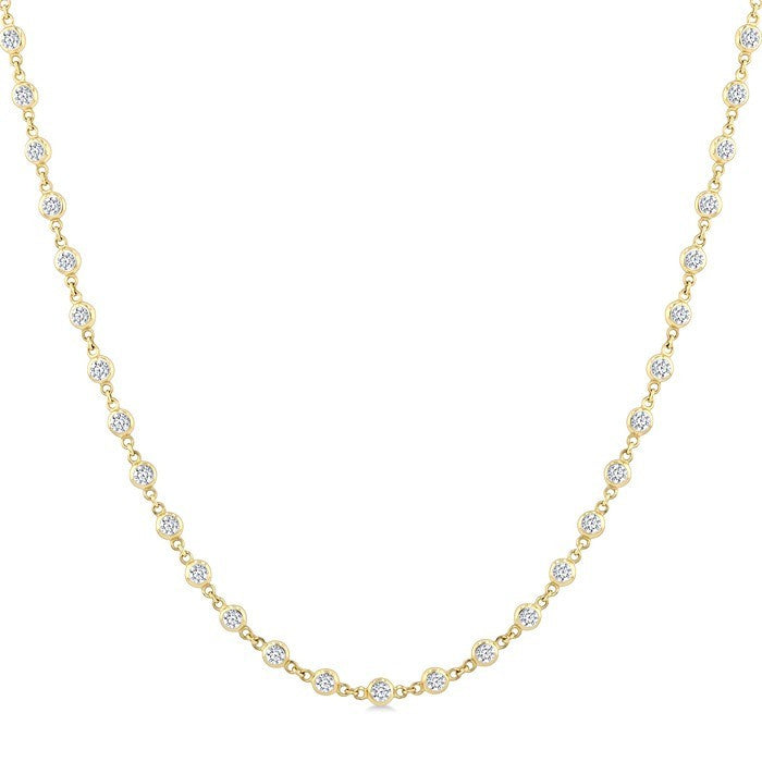 3 Ctw Bezel Set Round Cut Diamond Station Necklace in 14K Yellow Gold