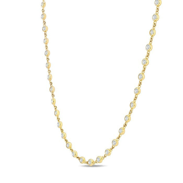 3 Ctw Bezel Set Round Cut Diamond Station Necklace in 14K Yellow Gold