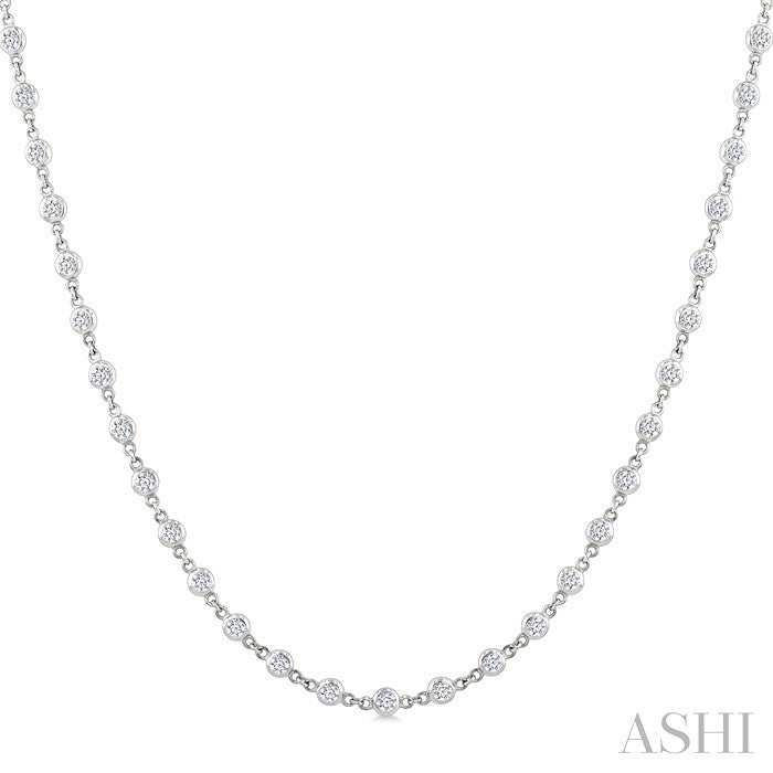 3 Ctw Bezel Set Round Cut Diamond Station Necklace in 14K White Gold