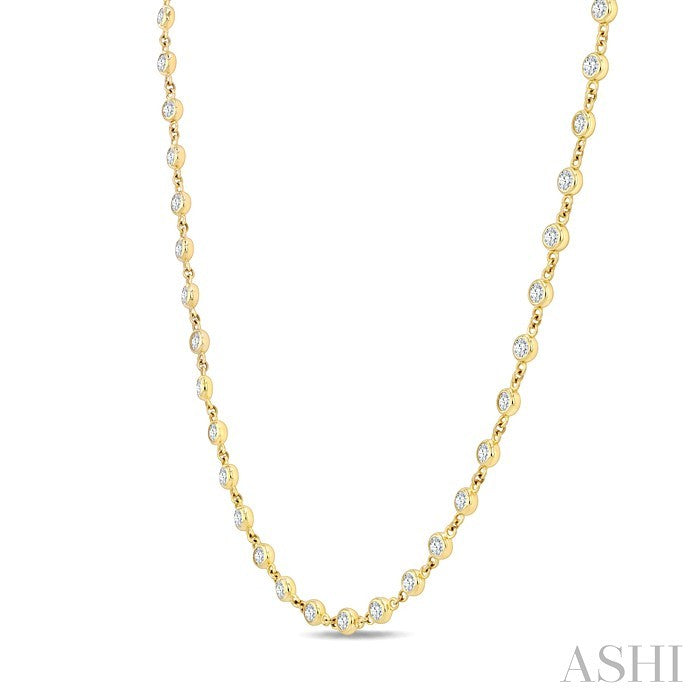 3 Ctw Bezel Set Round Cut Diamond Station Necklace in 14K Yellow Gold