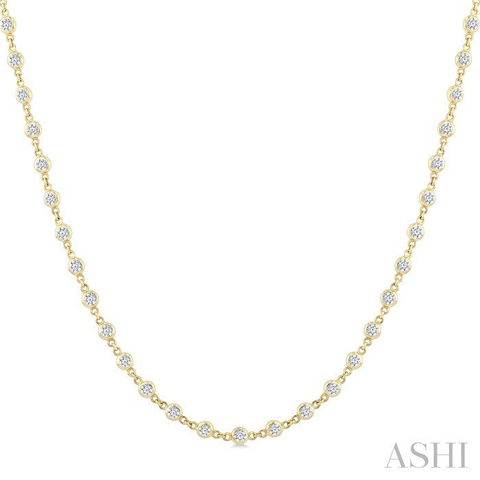 3 Ctw Bezel Set Round Cut Diamond Station Necklace in 14K Yellow Gold