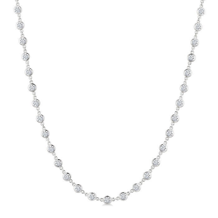4 Ctw Bezel Set Round Cut Diamond Station Necklace in 14K White Gold