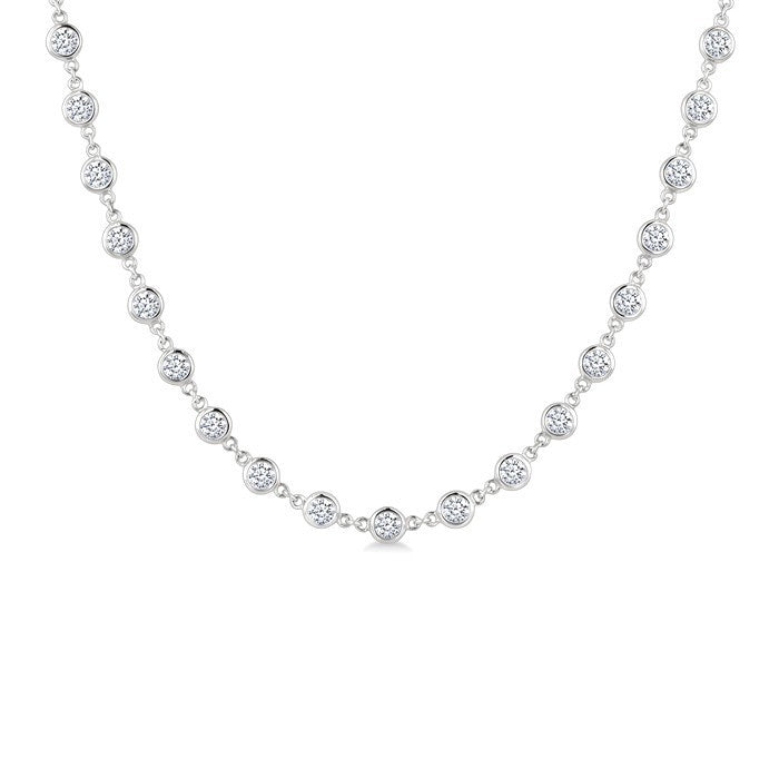 4 Ctw Bezel Set Round Cut Diamond Station Necklace in 14K White Gold