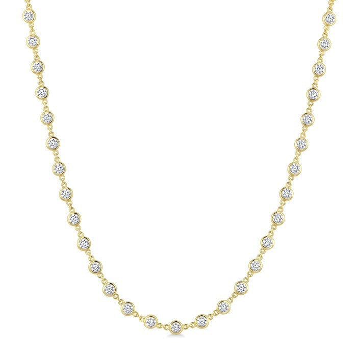 4 Ctw Bezel Set Round Cut Diamond Station Necklace in 14K Yellow Gold