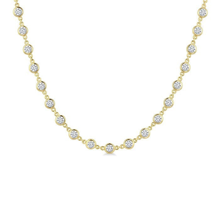 4 Ctw Bezel Set Round Cut Diamond Station Necklace in 14K Yellow Gold