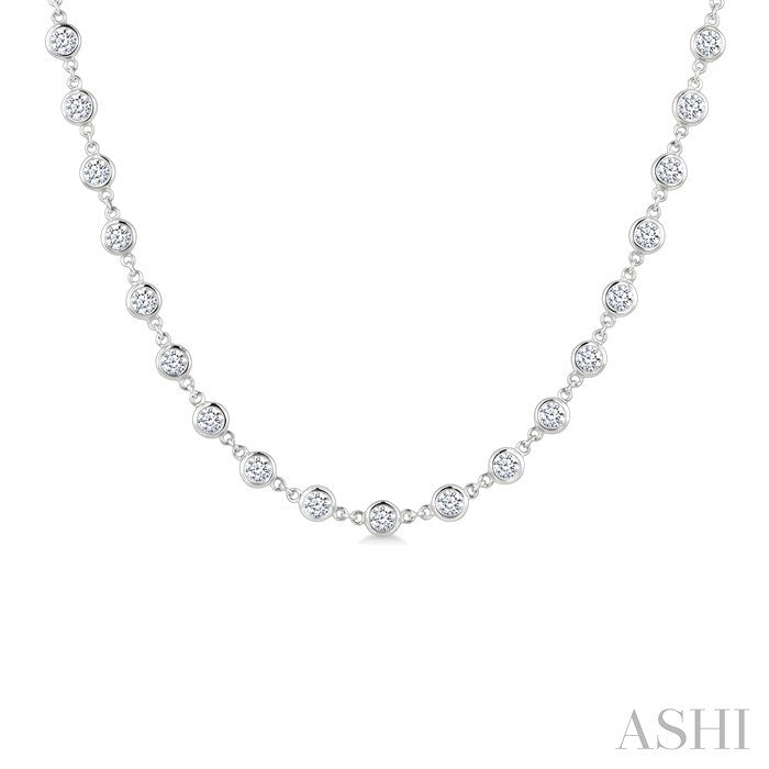 4 Ctw Bezel Set Round Cut Diamond Station Necklace in 14K White Gold