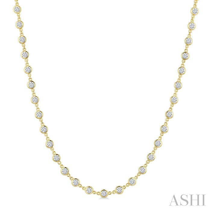 4 Ctw Bezel Set Round Cut Diamond Station Necklace in 14K Yellow Gold