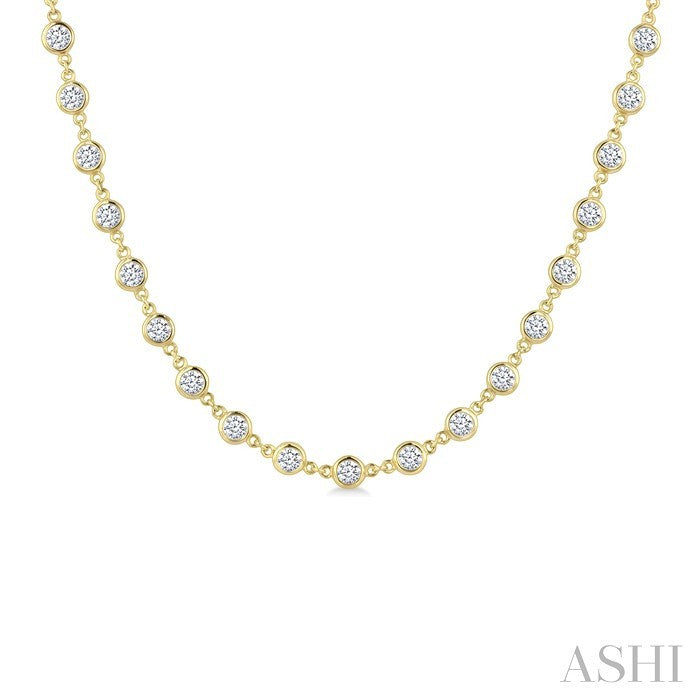 4 Ctw Bezel Set Round Cut Diamond Station Necklace in 14K Yellow Gold
