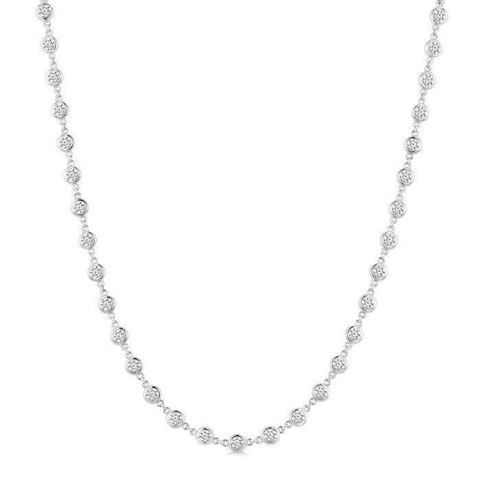 5 Ctw Bezel Set Round Cut Diamond Station Necklace in 14K White Gold
