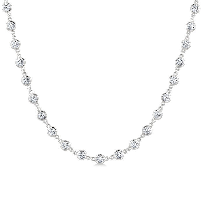 5 Ctw Bezel Set Round Cut Diamond Station Necklace in 14K White Gold