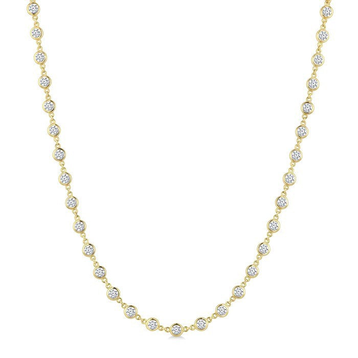 5 Ctw Bezel Set Round Cut Diamond Station Necklace in 14K Yellow Gold