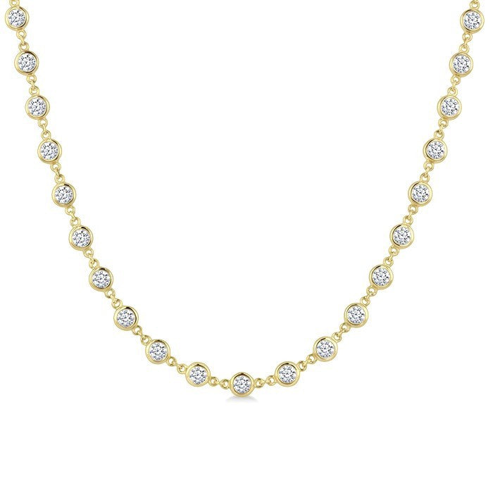5 Ctw Bezel Set Round Cut Diamond Station Necklace in 14K Yellow Gold