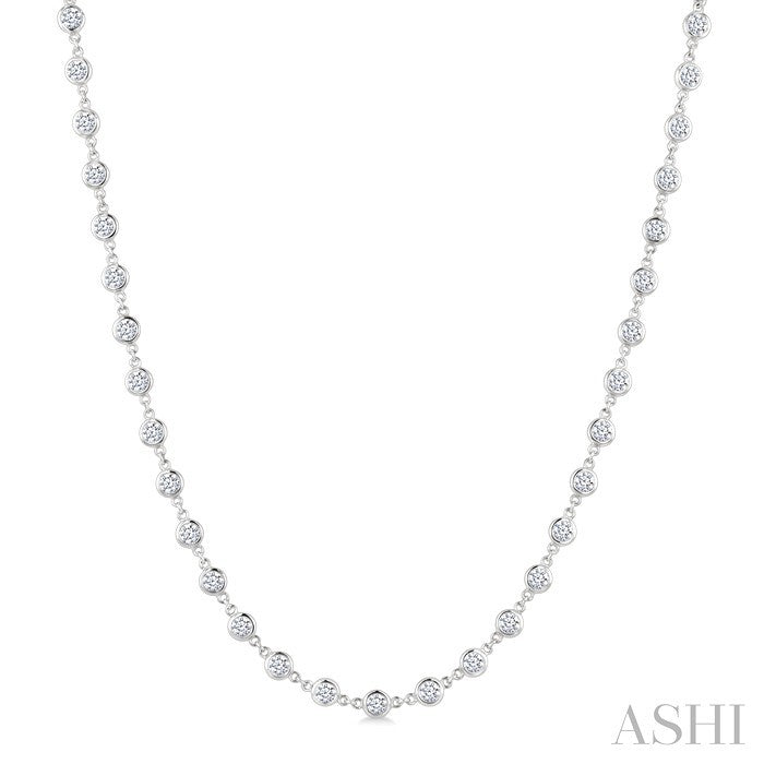 5 Ctw Bezel Set Round Cut Diamond Station Necklace in 14K White Gold