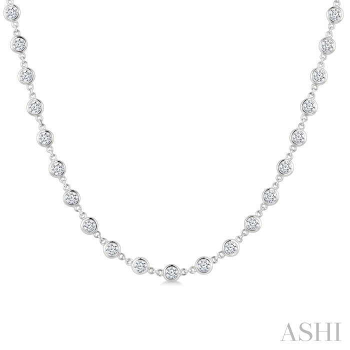 5 Ctw Bezel Set Round Cut Diamond Station Necklace in 14K White Gold