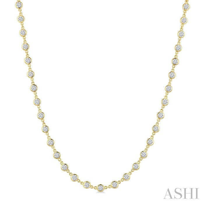 5 Ctw Bezel Set Round Cut Diamond Station Necklace in 14K Yellow Gold