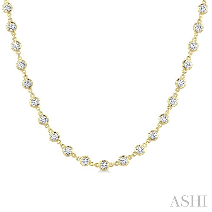 5 Ctw Bezel Set Round Cut Diamond Station Necklace in 14K Yellow Gold