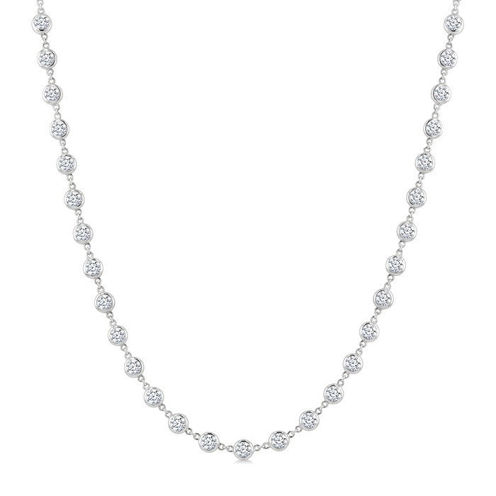 7 Ctw Bezel Set Round Cut Diamond Station Necklace in 14K White Gold