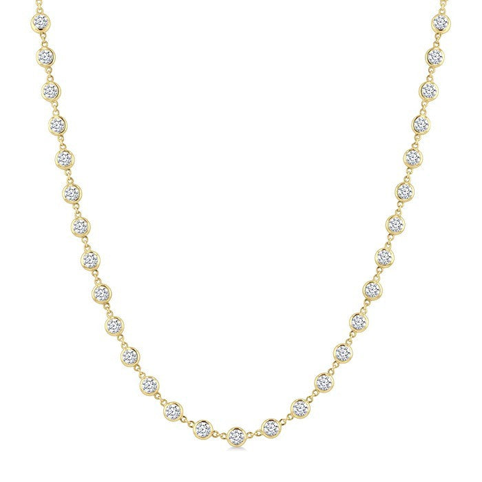 7 Ctw Bezel Set Round Cut Diamond Station Necklace in 14K Yellow Gold