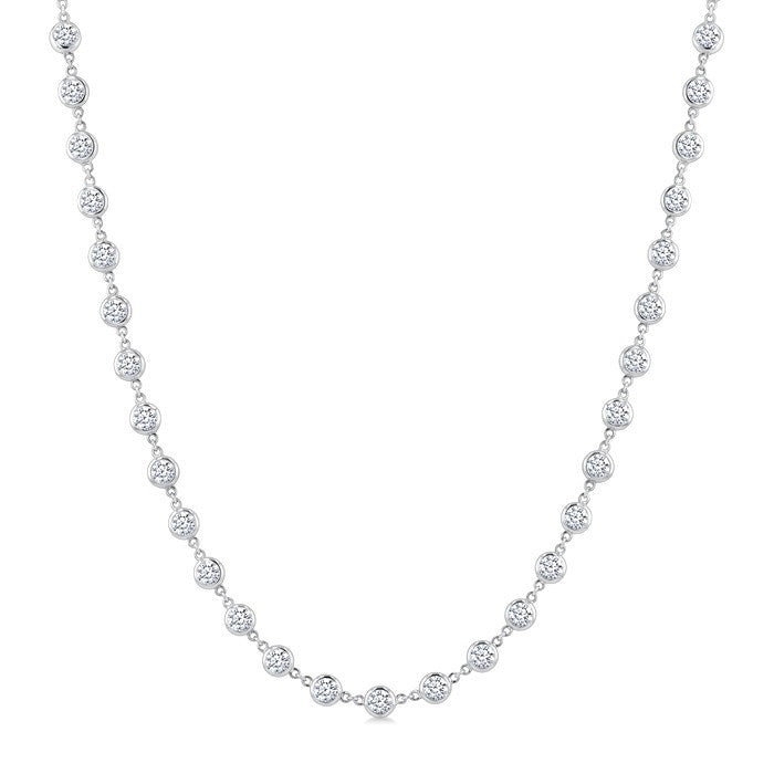 7 Ctw Bezel Set Round Cut Diamond Station Necklace in Platinum