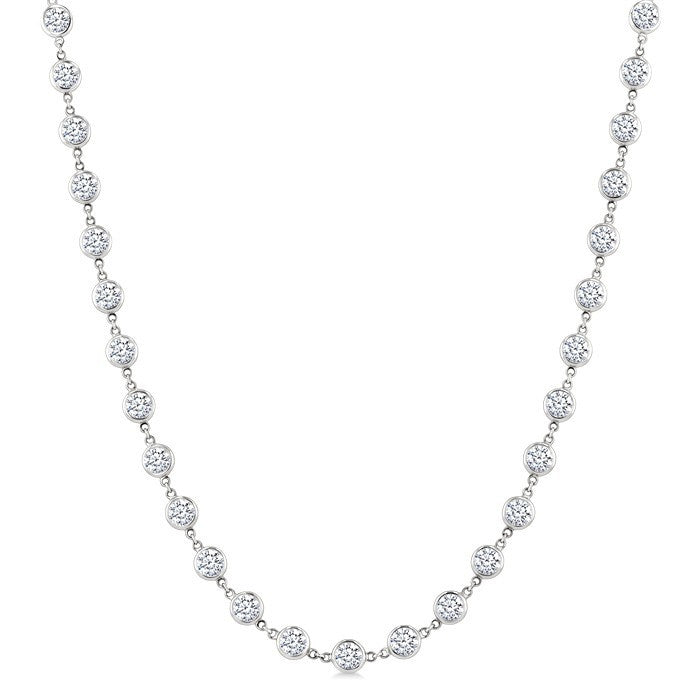 10 Ctw Bezel Set Round Cut Diamond Station Necklace in 14K White Gold