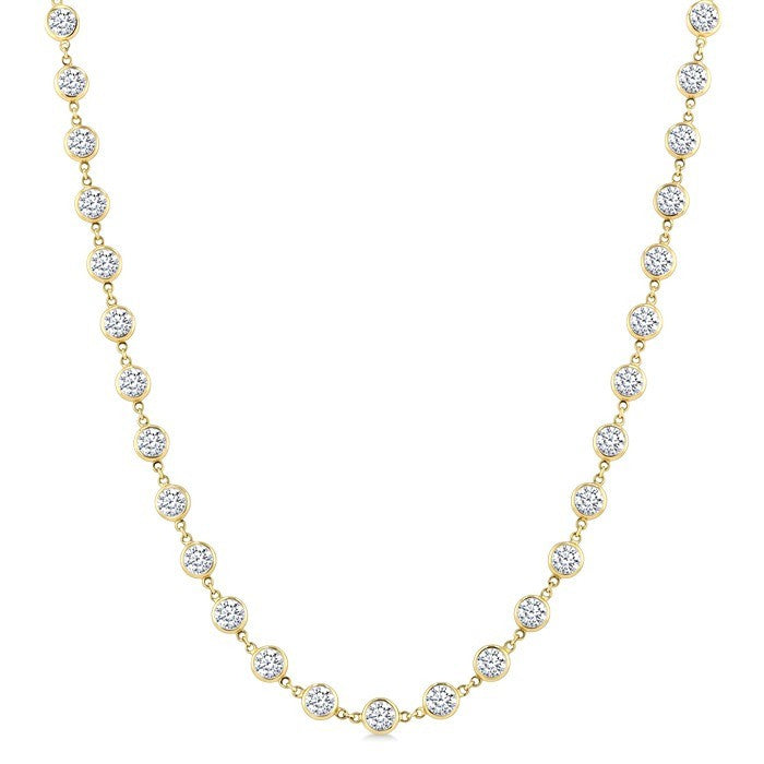 10 Ctw Bezel Set Round Cut Diamond Station Necklace in 14K Yellow Gold