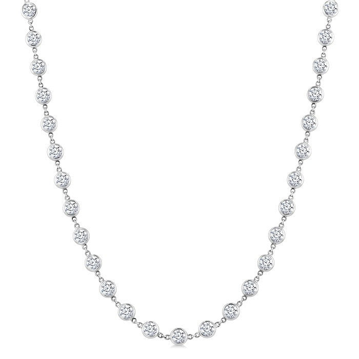 10 Ctw Bezel Set Round Cut Diamond Station Necklace in Platinum