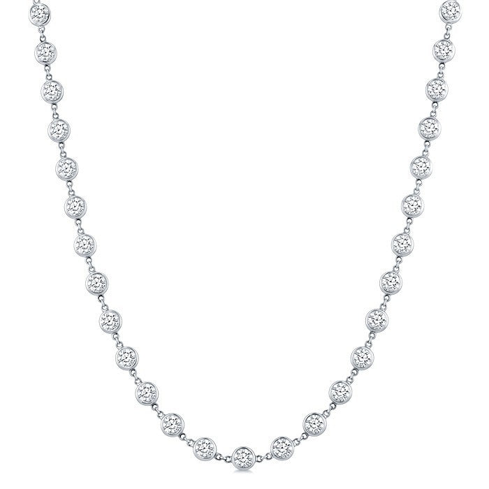 15 Ctw Bezel Set Round Cut Diamond Station Necklace in Platinum