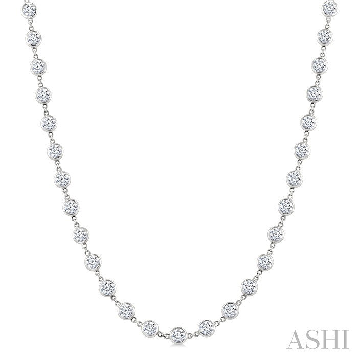 10 Ctw Bezel Set Round Cut Diamond Station Necklace in 14K White Gold