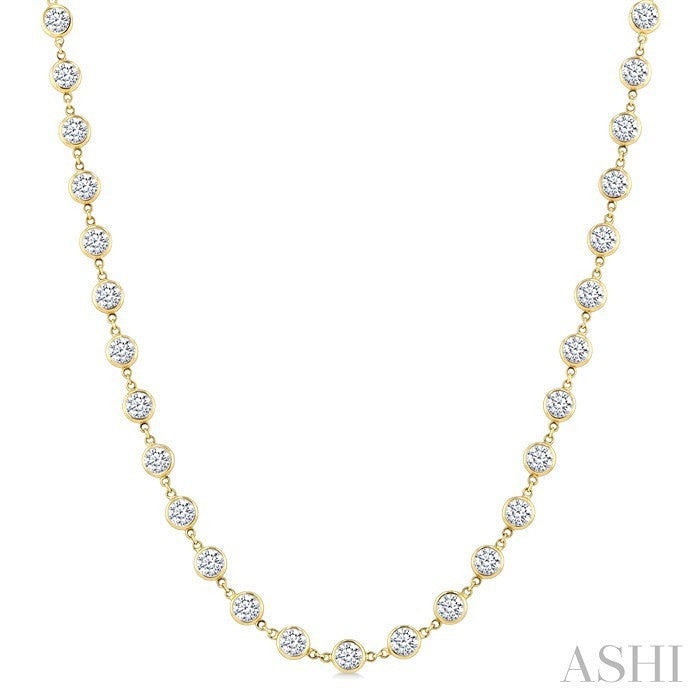 10 Ctw Bezel Set Round Cut Diamond Station Necklace in 14K Yellow Gold