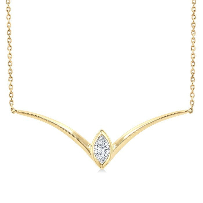 1/4 Ctw Chevron Bezel Marquise Cut Diamond Necklace in 14K Yellow Gold