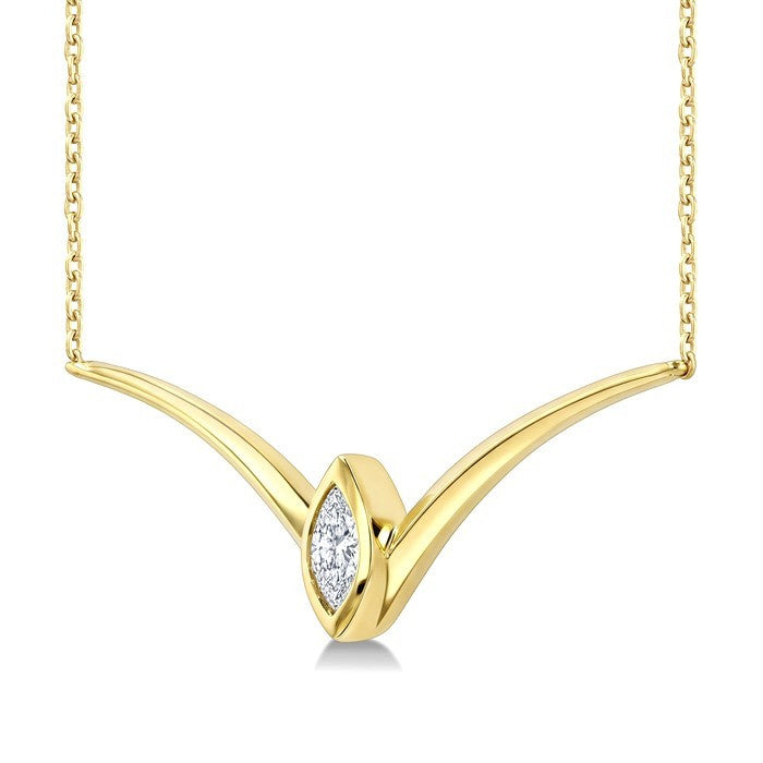 1/4 Ctw Chevron Bezel Marquise Cut Diamond Necklace in 14K Yellow Gold