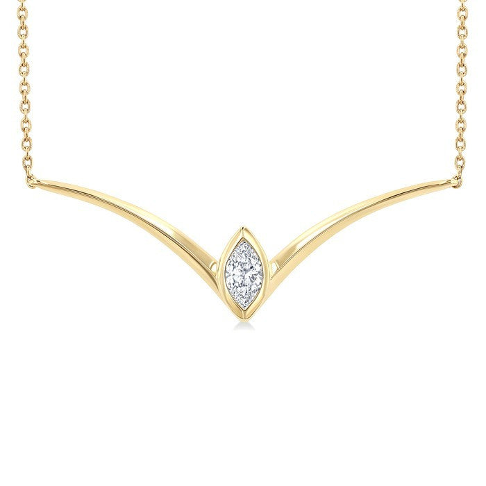 1/4 Ctw Chevron Bezel Marquise Cut Diamond Necklace in 14K Yellow Gold