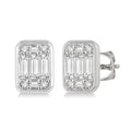 1/3 Ctw Octagonal Shape Baguette and Round Cut Diamond Bezel Stud Earrings in 14K White Gold