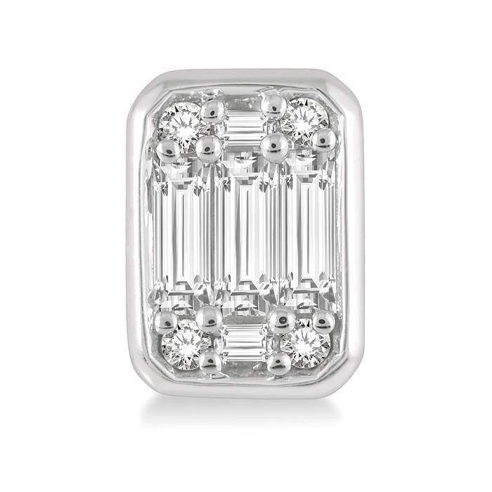 1/3 Ctw Octagonal Shape Baguette and Round Cut Diamond Bezel Stud Earrings in 14K White Gold
