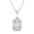 1/3 Ctw Octagonal Shape Baguette and Round Cut Diamond Pendant With Chain in 14K White Gold