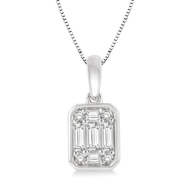 1/3 Ctw Octagonal Shape Baguette and Round Cut Diamond Pendant With Chain in 14K White Gold