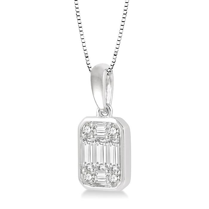 1/3 Ctw Octagonal Shape Baguette and Round Cut Diamond Pendant With Chain in 14K White Gold