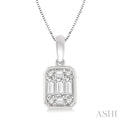 1/3 Ctw Octagonal Shape Baguette and Round Cut Diamond Pendant With Chain in 14K White Gold