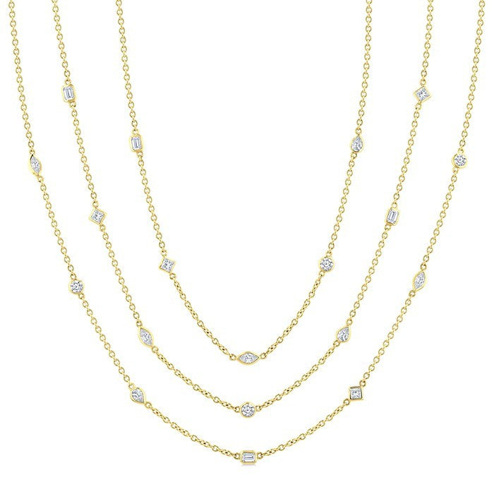 5 Ctw Mixed Diamond Cut 60-Inch Station Necklace in 14K Yellow Gold