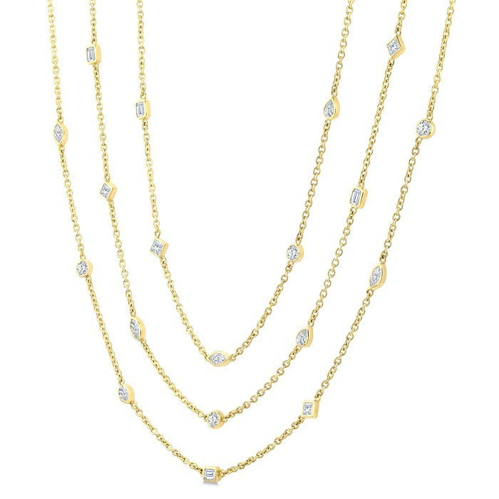 5 Ctw Mixed Diamond Cut 60-Inch Station Necklace in 14K Yellow Gold