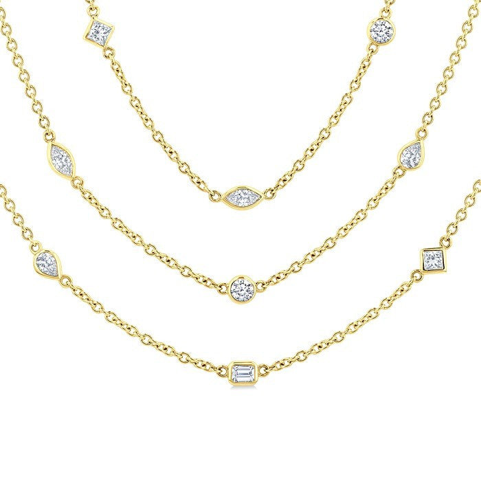5 Ctw Mixed Diamond Cut 60-Inch Station Necklace in 14K Yellow Gold