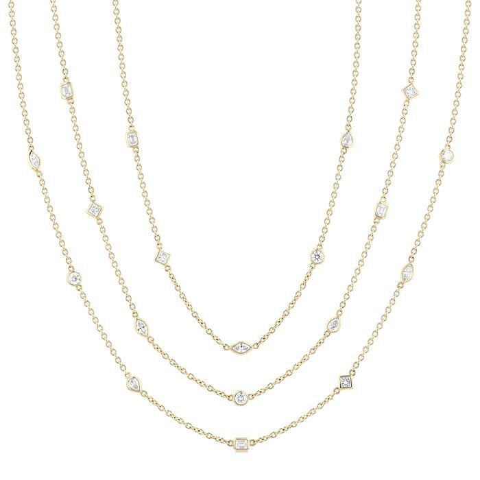 Mixed Shape Layered Diamond Station Necklace
