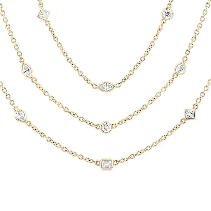 Mixed Shape Layered Diamond Station Necklace