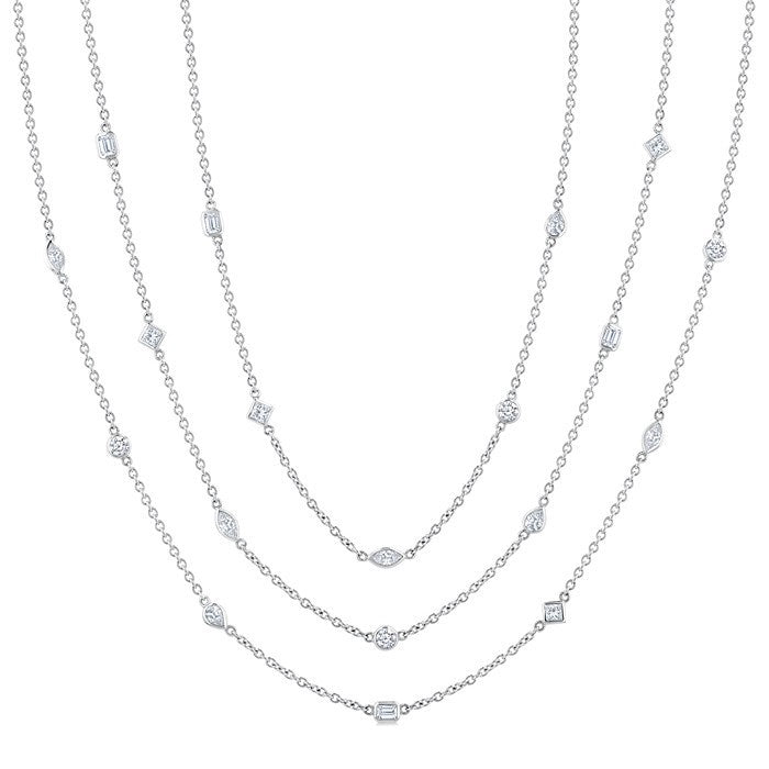 5 Ctw Bezel Set Mixed Diamond Cut Layered 60-Inch Necklace in Platinum