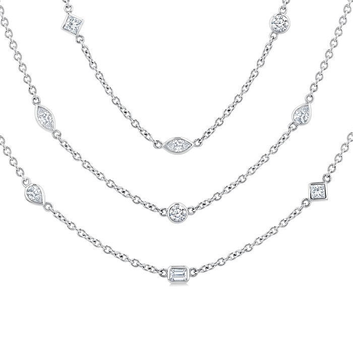 5 Ctw Bezel Set Mixed Diamond Cut Layered 60-Inch Necklace in Platinum