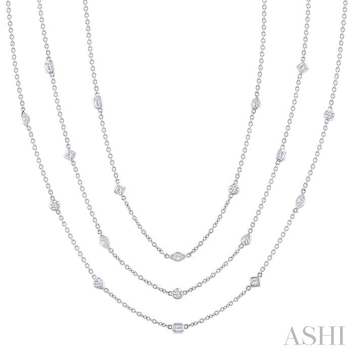 5 Ctw Bezel Set Mixed Diamond Cut Layered 60-Inch Necklace in Platinum